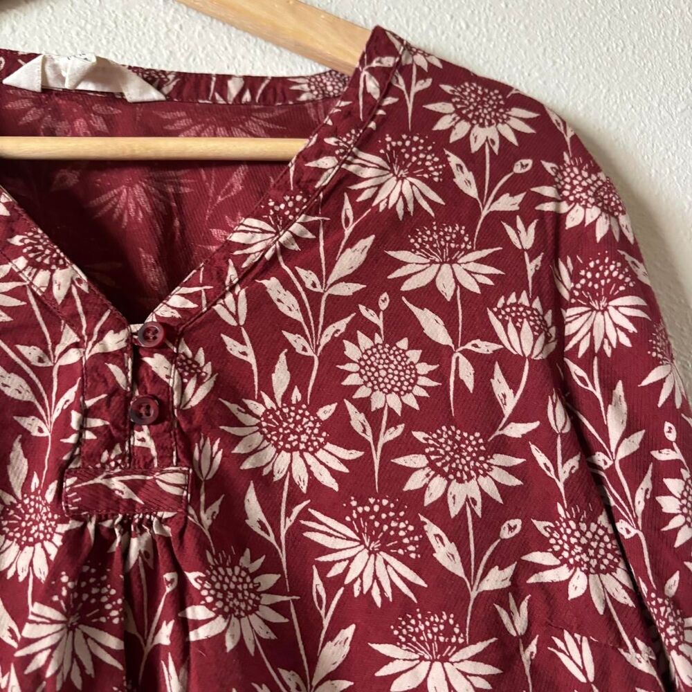 Seasalt Cornwall Burgundy Long Sleeve Blouse Sunflower Print Size 10 - Picture 2 of 8